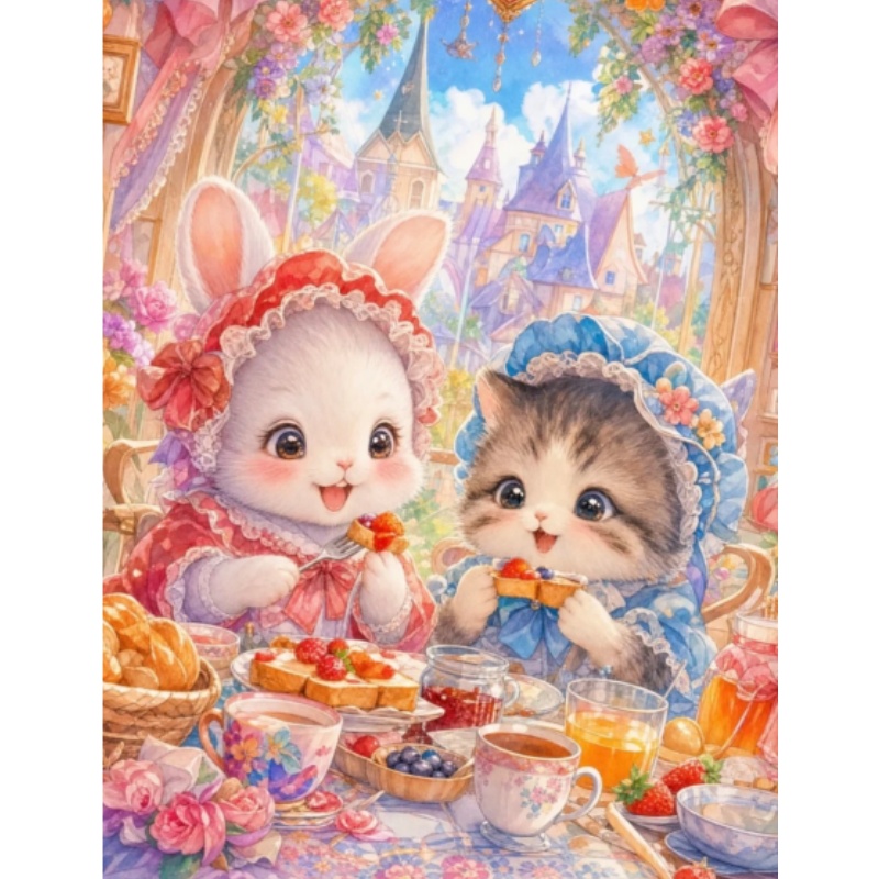 Photo Mosaic Print - Diamond Painting Bunny and Kitten Having